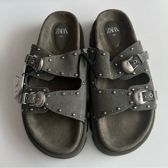 Zara Khaki Buckle Sandals - Picture 2 of 16